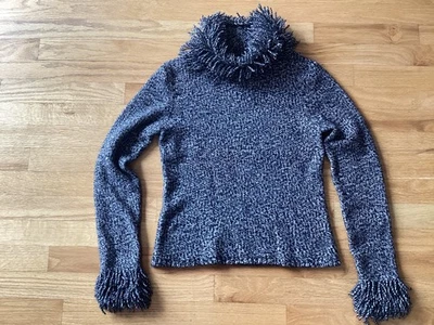 Suéter Carlisle Cashmere Pulôver Franja Capuz Gola Urze Cinza Feminino Pequeno - Imagem 1 de 4