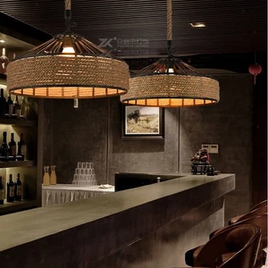 E27 Base Manila Rope Twined Pendant Lampshade Iron Wire Ceiling Chandelier - Picture 1 of 7