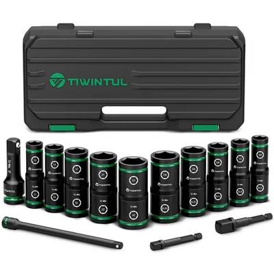 Lug Nut Impact Socket Set, 14Pcs 1/2" & 1/4" Metric & SAE Socket Set, CR-MO S... - Image 1 of 4