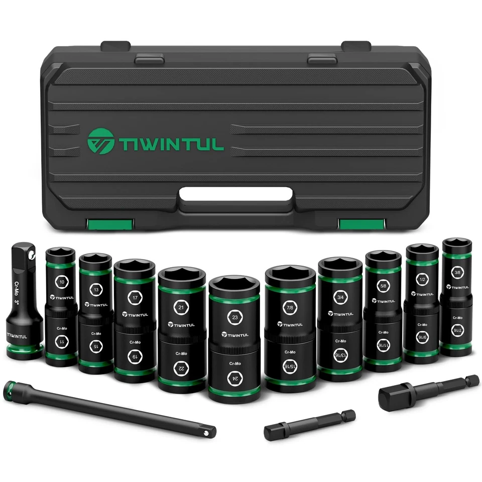 Lug Nut Impact Socket Set, 14Pcs 1/2" & 1/4" Metric & SAE Socket Set, CR-MO S... - Image 1 of 4