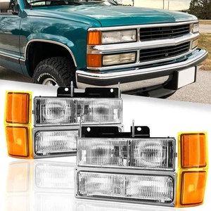 For 1994-1998 Chevy Silverado Headlights OBS C/K 1500 2500 3500 w/ Bumper Lamps - Picture 1 of 15