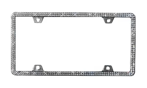 Metal Chrome Double Row Rhinestone License Plate Frame Embedded Universal  - Picture 1 of 1