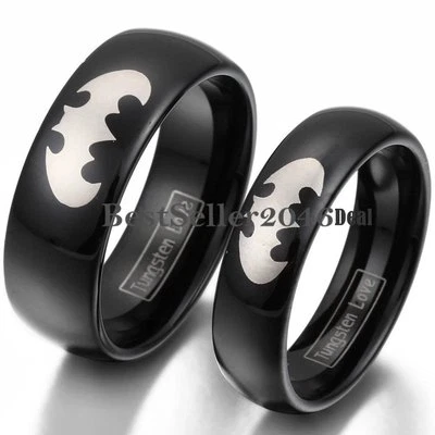 Batman Symbol Tungsten Carbide Engagement Wedding Ring Bridal Band Men's Women's - Image 1 of 4