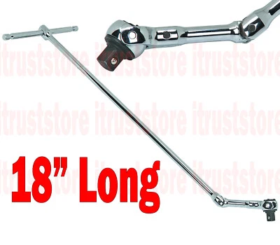 3/8" Dr Flexible Head Socket Wrench Long Extension Flex Angle T Bar Ratchet 18" - Image 1 of 3
