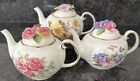 Royale Stratford Country Cottage 3 Teapots. Roses, Sweet Pea, Chrysanthemums