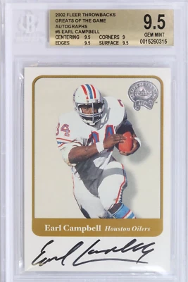 2002 Earl Campbell Fleer Greats Of The Game Auto BGS 9.5 POP 1/1 Throwbacks GOTG - Image 1 of 2
