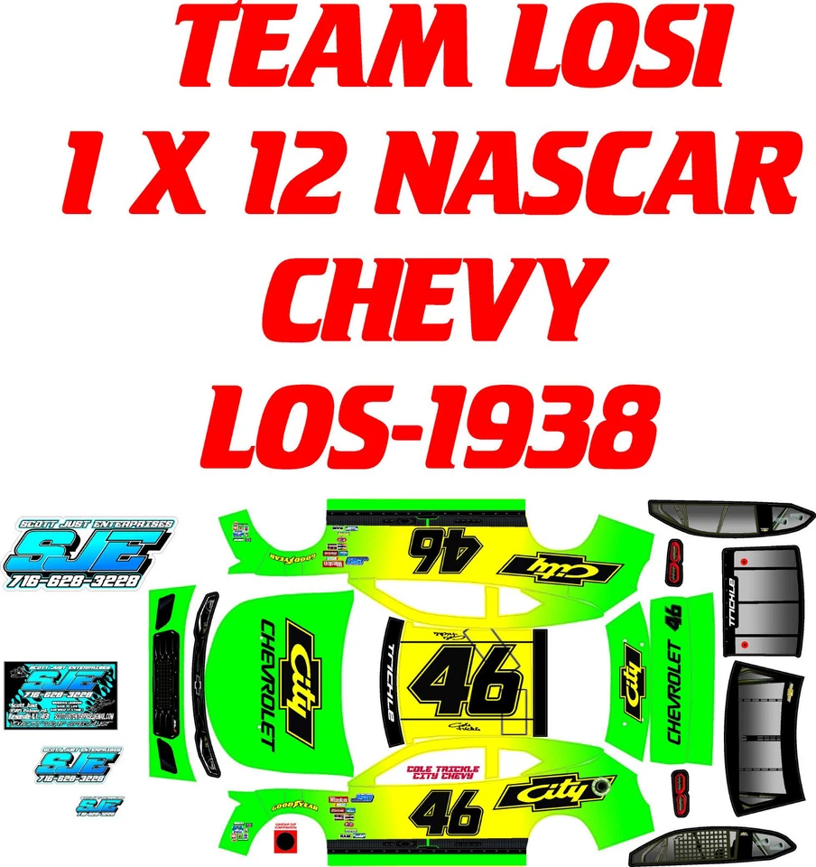 TEAM LOSI 1938  1X12 NASCAR  COLE TRICKLE DOT DECAL WRAP KIT CHEVY  BODY ONLY - Image 1 of 1