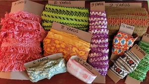 Vintage 1960s 1970s Embroidery Trim Lot Upholstery Pillows Decorators 60+ YARDS! - Picture 1 of 11