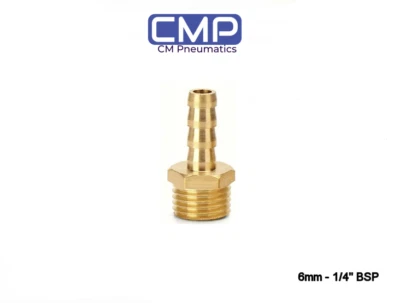 1/4" BSP to 6mm Brass Male Barb Hose Tail Fitting Fuel Air Gas Water Hose Oil UK - Image 1 of 4