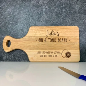 Personalised Gin & Tonic Chopping / Cheese Board,When Life Gives You Lemons Add - Picture 1 of 5