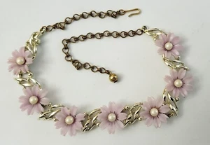Collana Regolabile Pannello Floreale Vintage BSK Viola Leggera Viola Finto Fiore di Perla - Foto 1 di 5