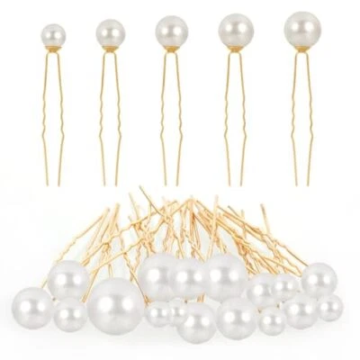 18Pcs Pearl Bobby Pins Bridal Wedding Hair Peals U Shaped Pearl Hair Pins  - Image 1 of 4