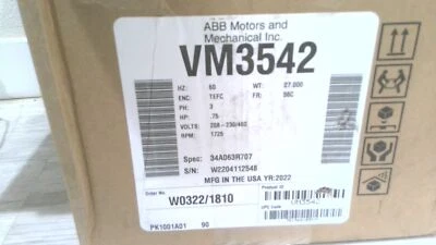 BALDOR RELIANCE VM3542 MOTOR, 3/4 HP 1800 RPM 1.50 AMP 3 PHASE 208-460 VAC 60 HZ - Image 1 of 4