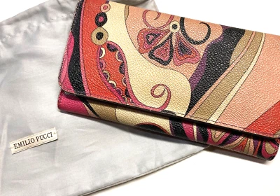 EMILIO PUCCI VINTAGE IMPRESO PVC CUERO CARTERA LARGA PAISLEY PLEGABLE ITALIA ... - Imagen 1 de 4