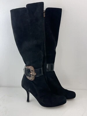 Donald Pliner Negro Hebilla Estrás Bling Western 8 Gamuza Cuero Botas Italia Foto 1 de 4