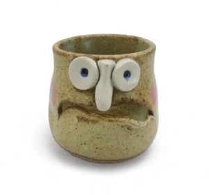 Handmade Ugly Funny Face Stoneware Pottery Egg Separator Signed 2.75” - Picture 1 of 9
