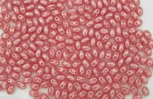 John Bead Czech Duo / Twin Seed Beads 2.5x5mm Rose Pink Pearl color with 2 holes - Picture 1 of 1