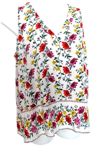 Camiseta sin mangas antigua azul marino para mujer XL boho floral cuello en V colorida verano sin mangas - Imagen 1 de 12