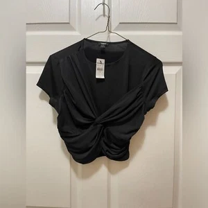 Express Body Contour Women's Cropped Top Blouse Size S Black NWT - Picture 1 of 9