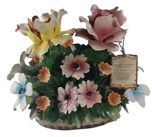 Vintage Capodimonte Porcelain Nuova Flower Basket Centerpiece Italy Large