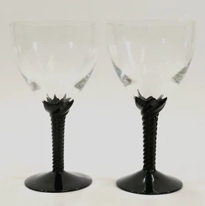 VTG Set of 2Wine Glasses with Clear Wide Bowl & Thick Twisted Black Star Stem - Picture 1 of 5