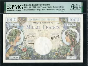 Frankreich 1944 1000 Francs P96c PMG 64 EPQ UNC - Bild 1 von 2