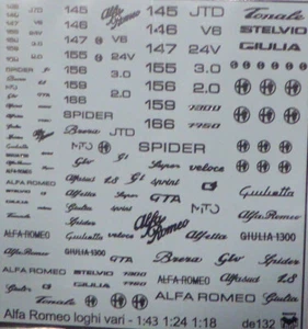 decal 1/43 ALFA ROMEO MARCHI e SCRITTE CROMATE VARIE SCALE TRON DE132 - Imagen 1 de 1