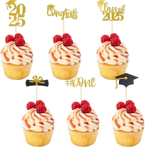 Graduation Cake Toppers,48 PACK Cupcake Toppers,Gold and Black Graduation Cake D - Picture 1 of 7