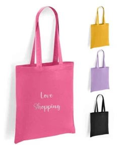 Love Shopping Print Tote Shopping Bag 100% Cotton with long handles - Picture 1 of 11