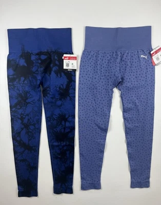 Puma Leggings Sin Costuras Mujer Pequeños Azul Paquete de 2 Cintura Alta Tie Dye Dots Yoga Foto 1 de 4