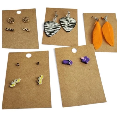 Lot of 7 Earrings Set for Girls Fun Styles Hearts Flowers Feathers Zebra Peace - Image 1 of 4