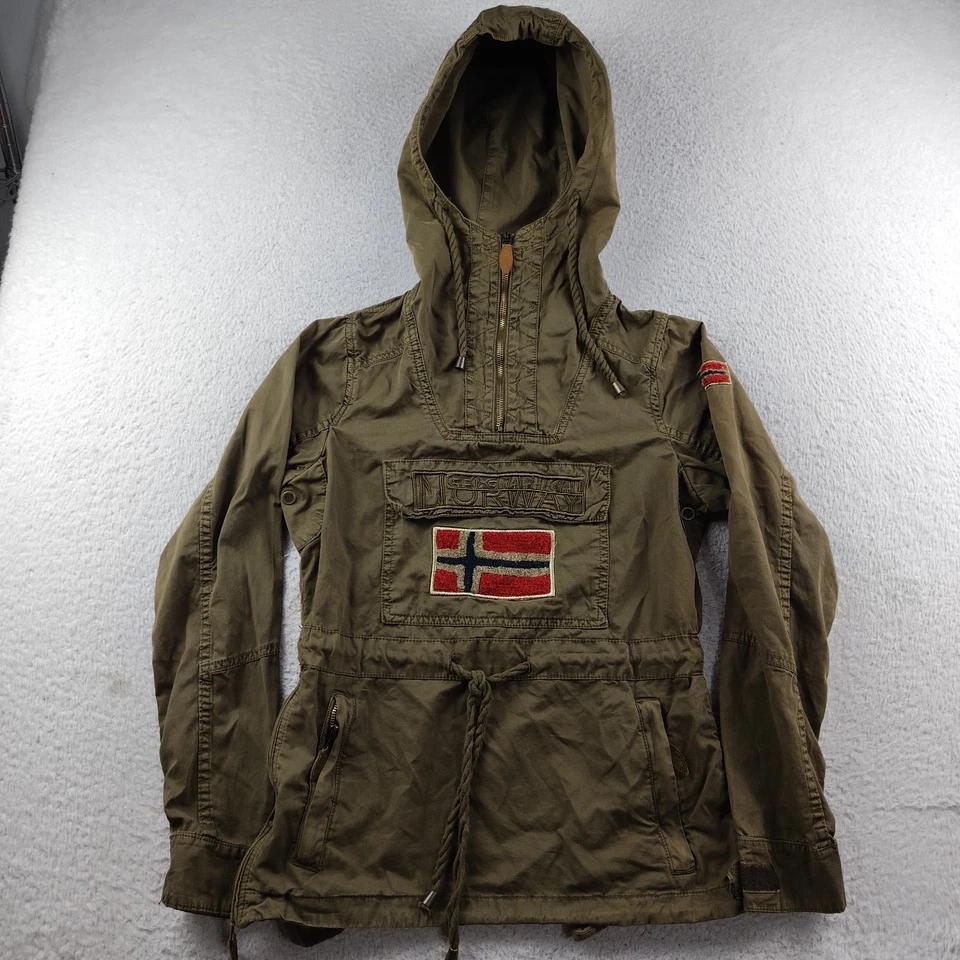 Geographical Norway Jacket Size 8 Small Green Anorak Embroidered Hooded Green - Image 1 of 4