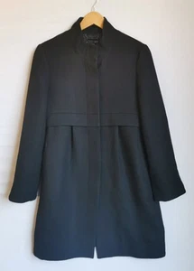 SABA Size 8 Black Above-Knee Lined Pockets Italian Fabric Button-up Coat - Picture 1 of 9