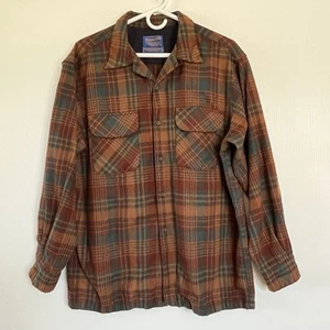 Vintage Pendleton Wool Board Shirt Men's L Flap Pockets Loop Collar Rust Plaid - Picture 1 of 7