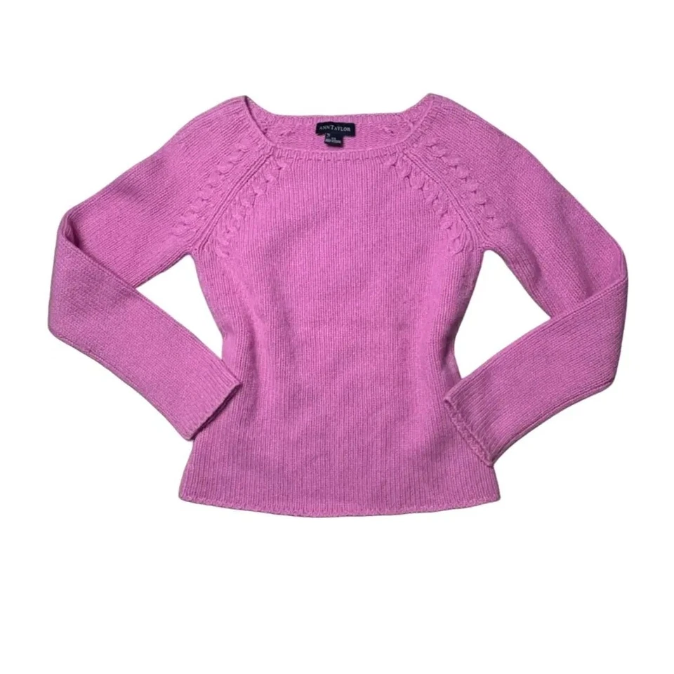Suéter Ann Taylor XS Suave Cachemira Rosa Pullover Crew Knit Foto 1 de 4