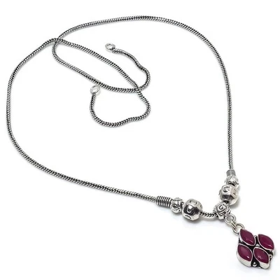 Collar hecho a mano de piedras preciosas (simuladas) rubí de cachemira (simulado) 18" s210 Foto 1 de 2