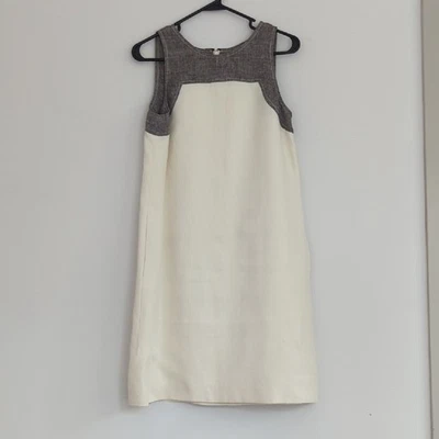 Worth Vintage Brown and Cream Sleeveless Linen Neutral Shift Dress 6 - Image 1 of 4