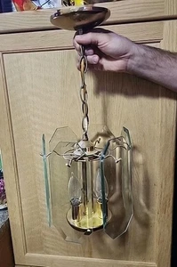 Italienische Laterne Hänge Kronleuchter Swag Lampe Leuchte 6 klare abgeschrägte Glasscheibe - Bild 1 von 2