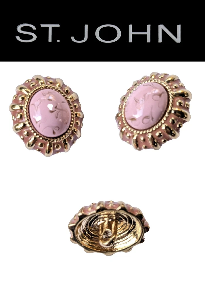 St John Knits (0.9 Inch) Gold Tone Pale Pink Domed Oval Buttons - Image 1 of 1