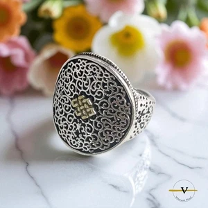 ANELLO DONNA VINTAGE RODIATO ARGENTO 925 LAVORATO REGALO ANNIVERSARIO COMPLEANNO - Foto 1 di 6