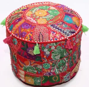 18 " Indische Handarbeit Bestickt Polsterhocker Schemel Stuhlbezug Rot Sitz - Bild 1 von 10