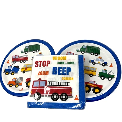 Birthday Party Partyware Trucks Construction Traffic Jam Plates Napkins for 16 - Image 1 of 3