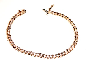 14K Solid Yellow Gold "S" Link Natural Diamond Tennis Bracelet 11.9 gr. - Picture 1 of 8