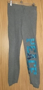 ComfyN Cute Girl's LIP GLOSS Size M Sweat Pants PEACE Graphics Sequins Leg Gray - Picture 1 of 11