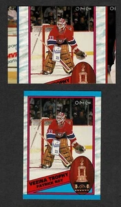 1989-90 OPC Canadiens' Patrick Roy Pair, the "Cut Sideways" Variety + Ref Copy - Bild 1 von 3