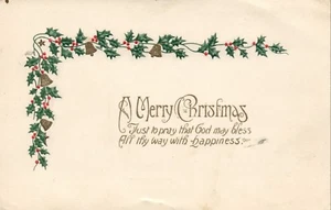 Gold Glocken Stechpalme Girlande Gedicht Weihnachten Postkarte - Bild 1 von 2