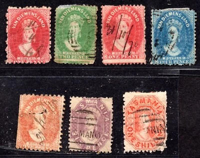 AUSTRALIA TASMANIA 1864-1869 1 PENNY TO 1 SHILLING PERF 1D & 1Z SOUND COPIES - Image 1 of 2