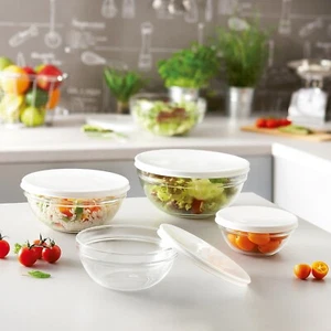Luminarc Empilable Tempered Clear Glass Mixing Bowls Lids Fridge Storage Kitchen - Picture 1 of 22