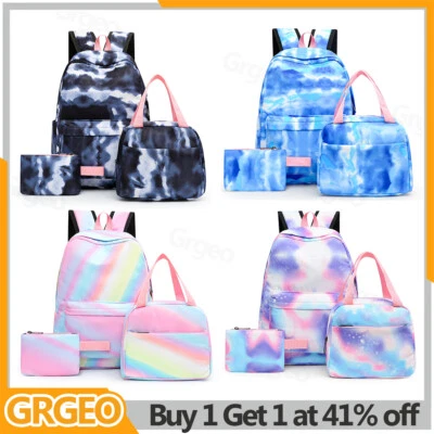 Pack of 3 Boys Girls Rainbow Backpack Rucksack School Lunch Bag Pencil Bag Kids - Image 1 of 4