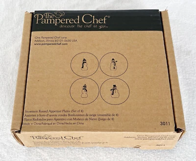 Pampered Chef Snowmen Round Appetizer Plates Set of 4 #3011 NEW - Image 1 of 3